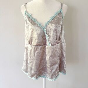 Vintage Old Navy Women Y2K Babydoll Lace Crinkle Satin Cami 1X Fairy Glam Grunge